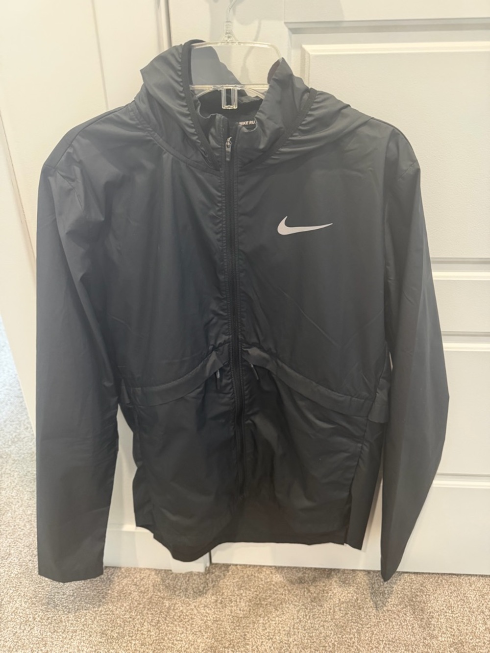 Nike Black Hooded Windbreaker with White Swoosh